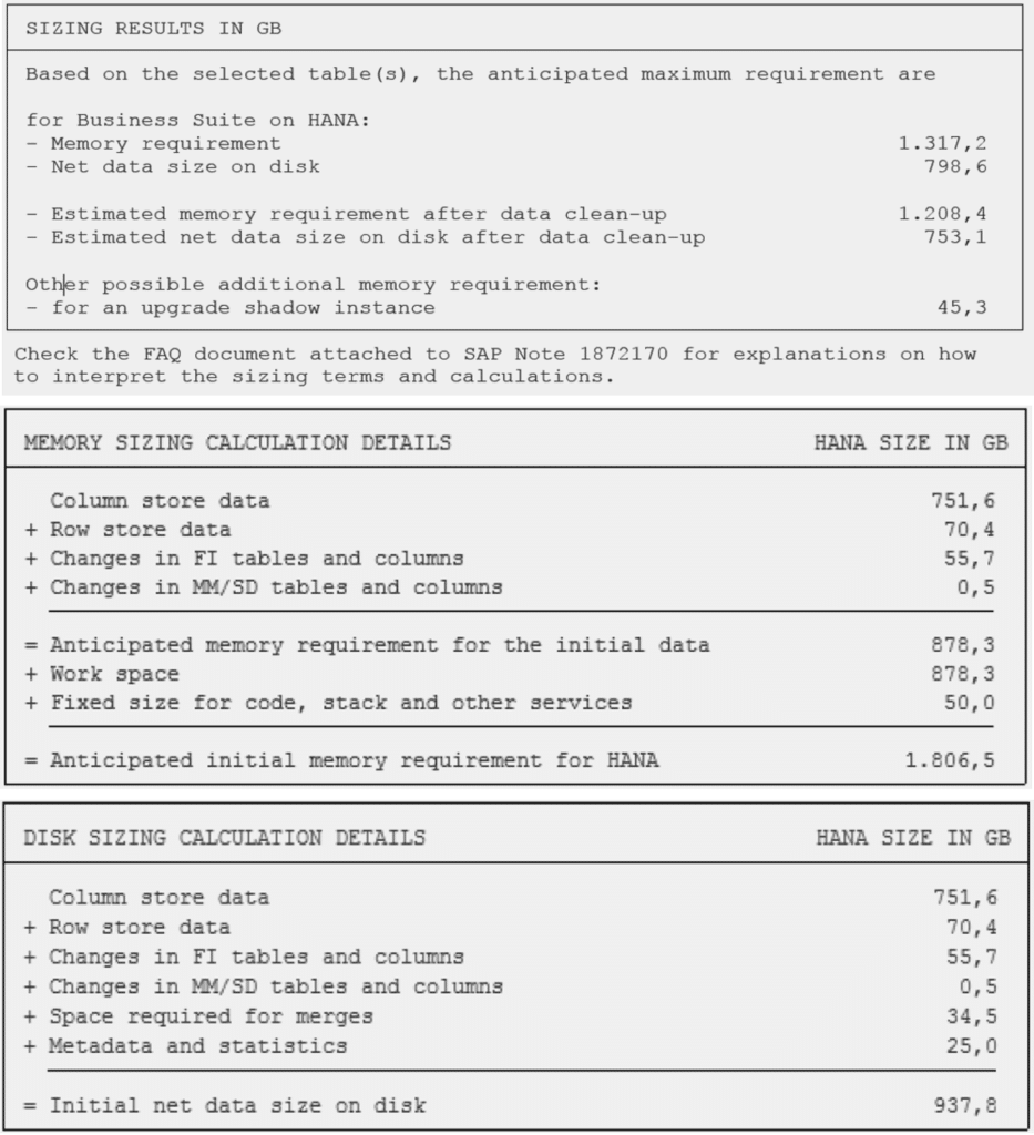 SAP Sizing Report